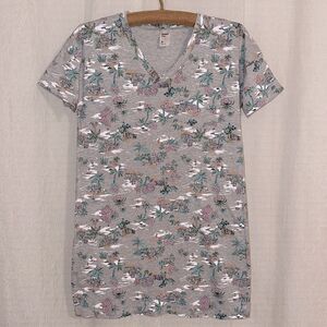 anko 4 Gray White Pink Green Black Blue Beach Scapes Cotton V Neck Sleep Shirt